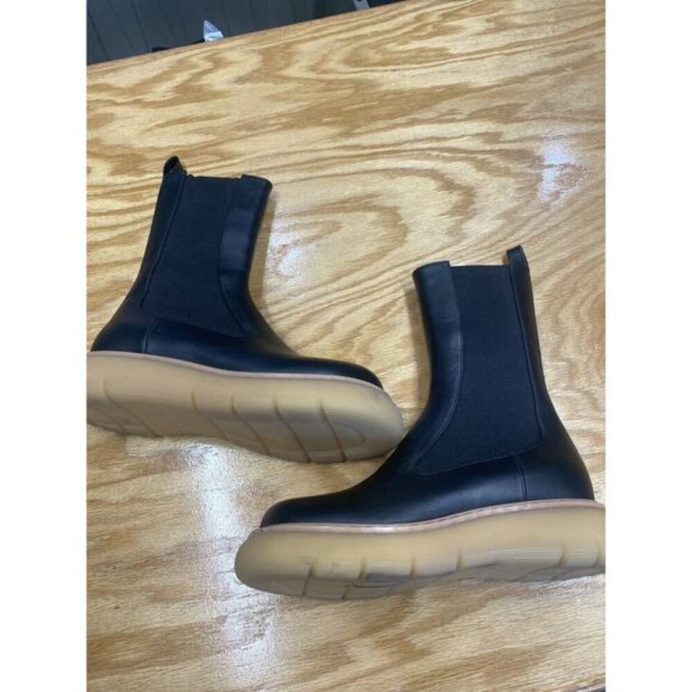 Khaite Bleecker Chelsea Boots Women's 7.5 Black Leather Mid-Calf Round Toe S34 - Picture 6 of 7